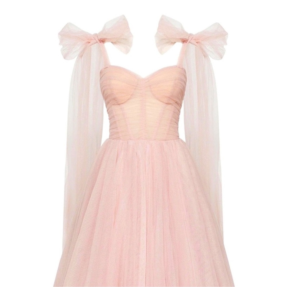 Elegant Pink Tulle Dress with Bow Straps by milla